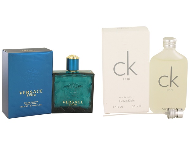 Gift set  Versace Eros by Versace EDT Spray 3.4 oz And  CK ONE EDT Pour/Spray (Unisex) 1.7 oz
