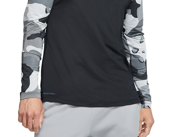 Nike Men's Pro Camo Colorblocked Long-Sleeve Top Black Size Extra Large