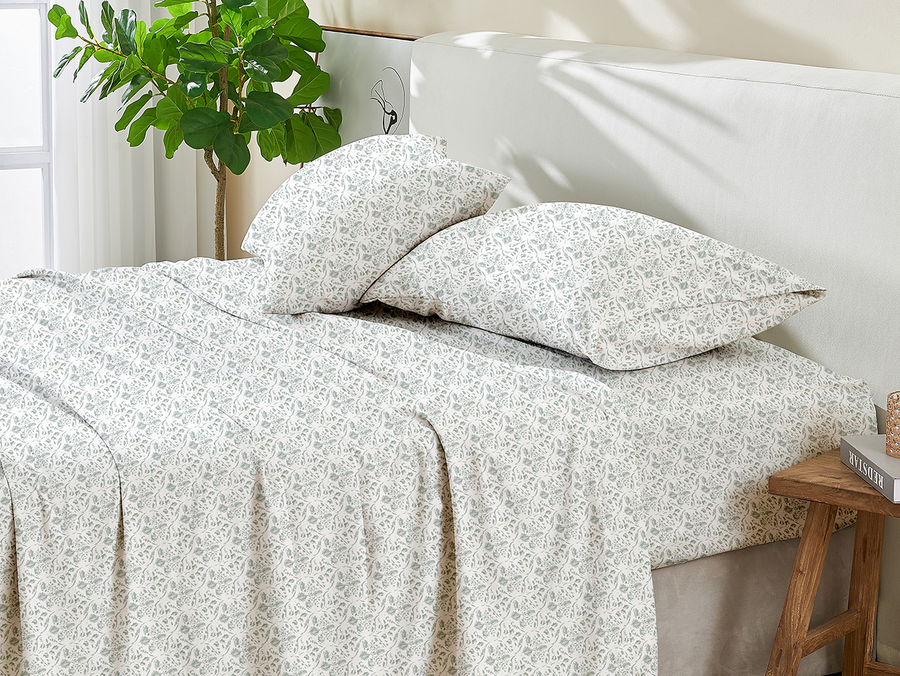 4-Piece Floral Print Microfiber Sheet Set (Green/Full)