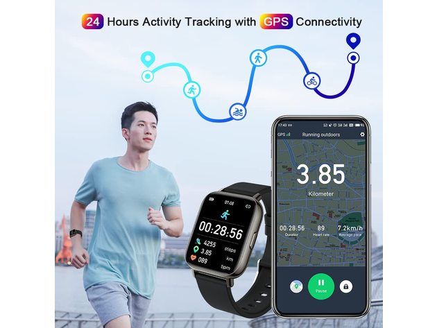 1.69'' HD Touch Screen Fitness Tracker Smartwatch for Android & iOS