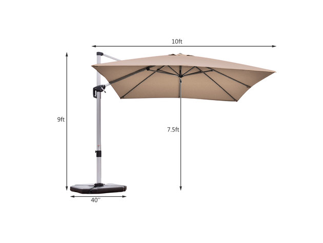 10Ft Square Patio Offset Cantilever Umbrella 360 Degree Tilt Aluminum - Tan