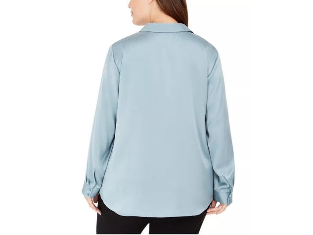 Eileen Fisher Women's Plus Size Classic Silk Shirt Blue Size XXX-Large