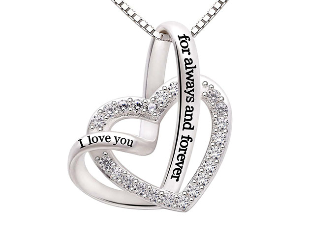 "I Love You Forever and Always" Heart Necklace with Swarovski Crystals