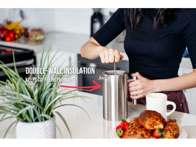 French Press 1L Insulated Coffee Maker Gray