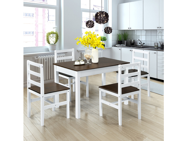 Costway 5pcs Dining Set Solid Wood Compact Kitchen Table & 4 Chairs Modern - Walnut, White