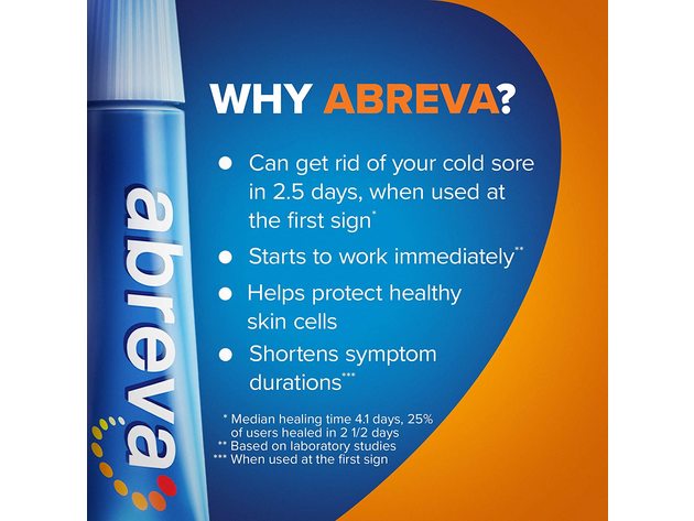 Abreva Docosanol Cream Cold Sore and Fever Blister Treatment Tube, Penetrates Deep into the Skin, .07 Ounce