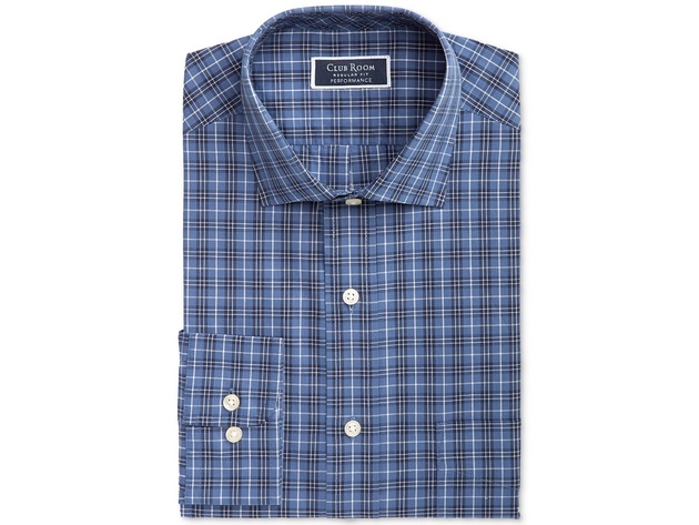 Club Room Men's Regular Fit Button Down Collar Dress Shirts Navy Size 17-34-35