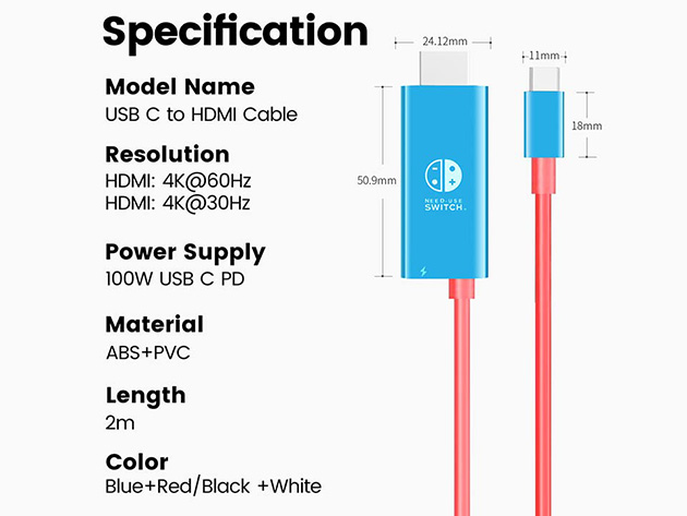 Portable Nintendo Switch Dock Conversion Cable