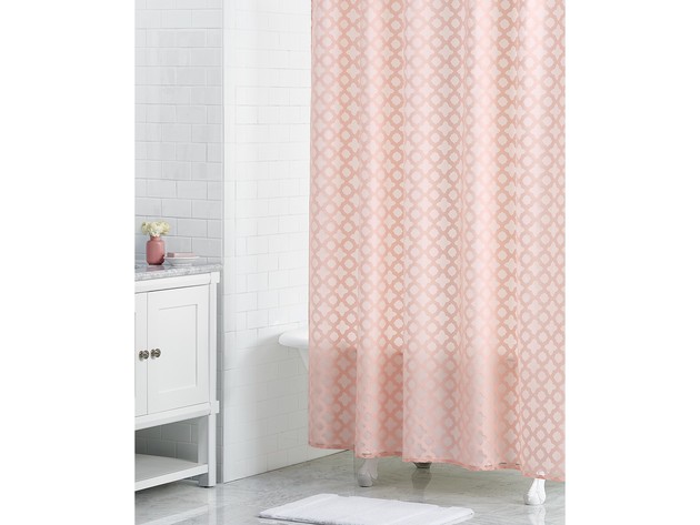 Martha Stewart Collection Super-soft Burnout Fabric Geo-Print Pattern Shower Curtain, 72 Inch, Pink