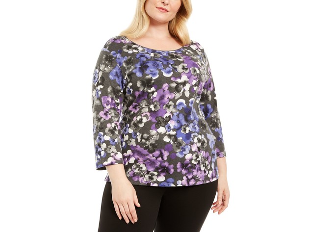 Karen Scott Women's Plus Size Floral Print Top Blue Size 3 Large