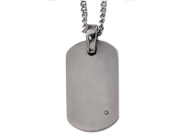 Mens Titanium Dog Tag Pendant Necklace with Diamond Accent and Chain