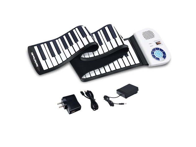 88 Key Electronic Roll Up Piano Keyboard Silicone Rechargeable  w/Pedal - White