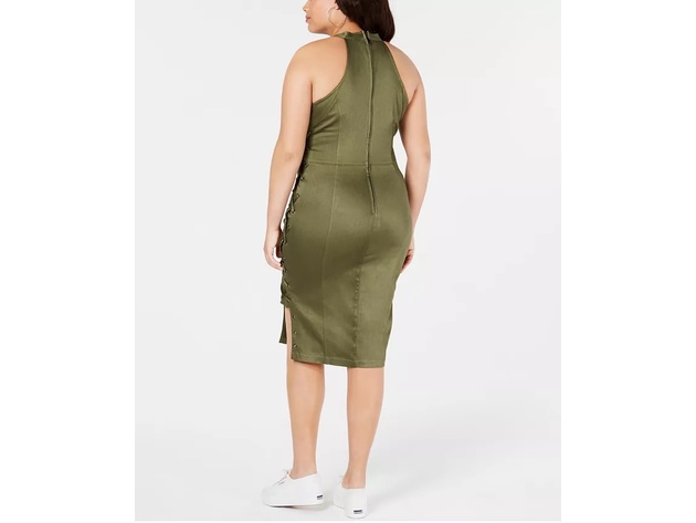 Lala Anthony Women's Trendy Plus Size Lace-Up Bodycon Dress Green Size X-Large