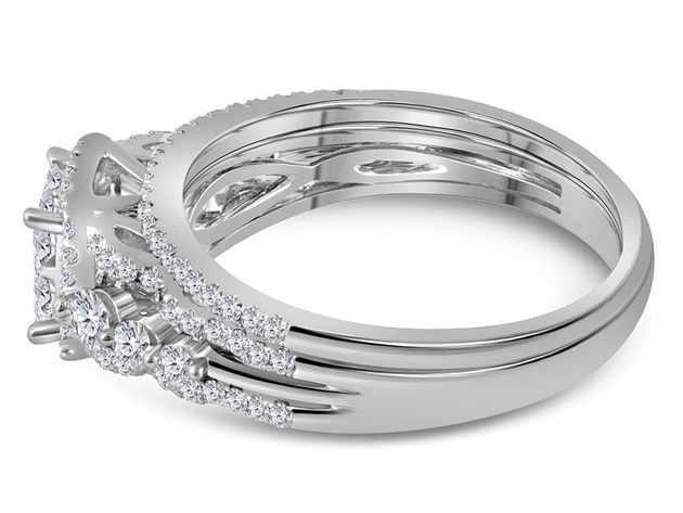 7/8 Carat (Color H-I, I2-I3) Princess Cut Diamond Engagement Ring Bridal Wedding Set in 14K White Gold - 8