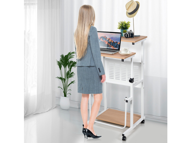 Costway Height Adjustable Computer Standing Desk w/wheels & Footrest - Oak