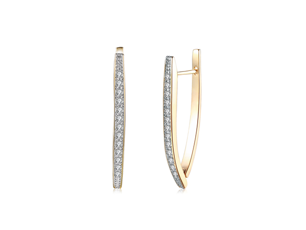 Swarovski Crystal Micro-Pav'e Curved Huggie Earrings In 18K-Plated Gold