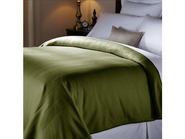 Sunbeam Heated Electric Blanket Royal Dreams Quilted Fleece Queen Ivy Green Washable Auto Shut Off 10 Heat Settings - Ivy