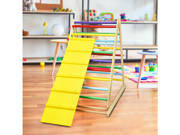 Costway Foldable Wooden Climbing Triangle Indoor Climber w/Ladder for Baby Toddler - Colorful