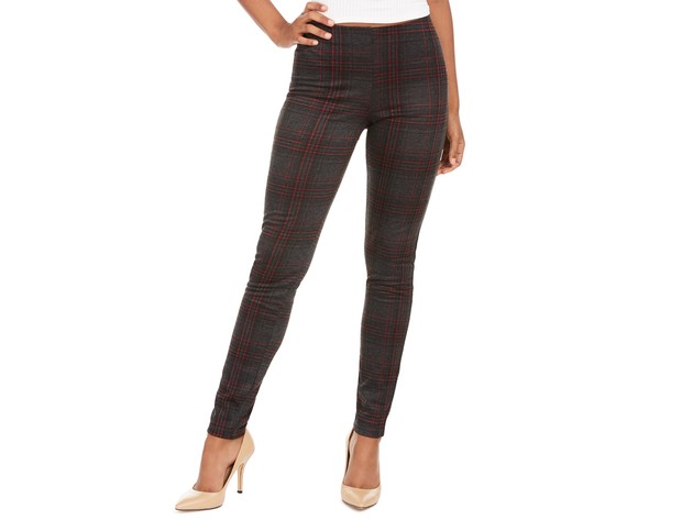 Hippie Rose Juniors' Women's Plaid Pull-On Ponte Pants Gray Size X-Large