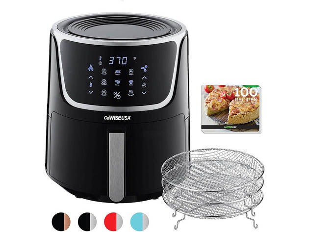 GoWISE GW22956 7-Quart Electric Air Fryer with Dehydrator & 3 Stackable Racks - Black/Silver