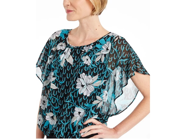 JM Collection Women's Flutter-Sleeve Banded-Hem Top  Blue Size Large