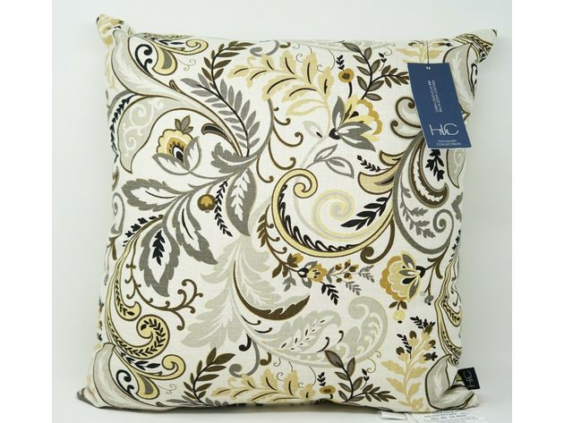 Hallmart Collectibles Floral Scroll Square Decorative Pillow with Stunning Patterns and Textures, 18 Inch, Yellow and Gray
