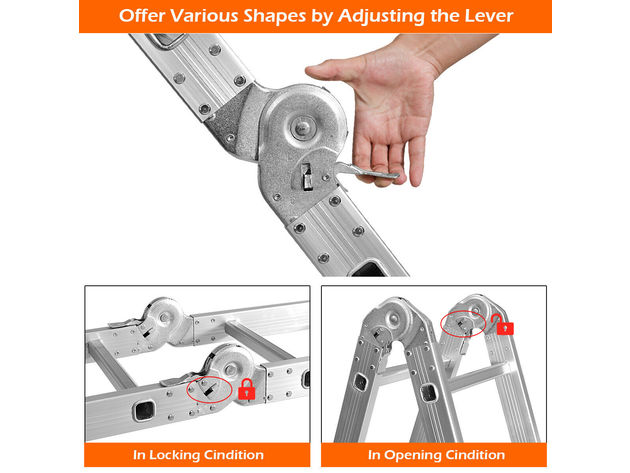 Costway 12.5' 12-Step Multi Purpose Step Platform Aluminum Folding Scaffold Ladder 330LB