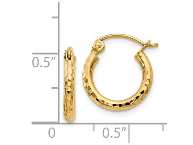 Extra Small Diamond Cut Hoop Earrings in 14K Yellow Gold (2.00mm)