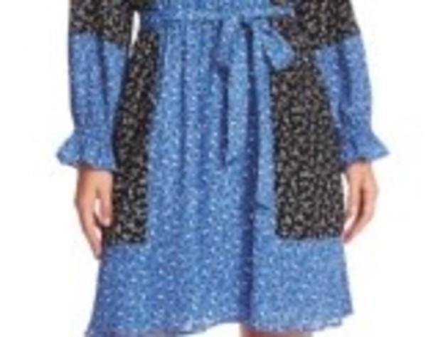 Cece Women's Print Blocked Budding Floral Dress Black Size Medium