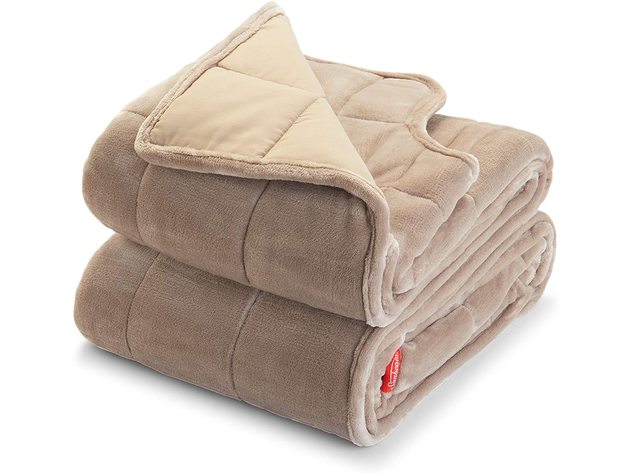 Sunbeam Extra Warm Weighted Blanket | 15 Pounds, Reversible Plush Velvet/Microfiber with Arm Slits and Neck Cutout, 54” x 73”, Mushroom - Mushroom