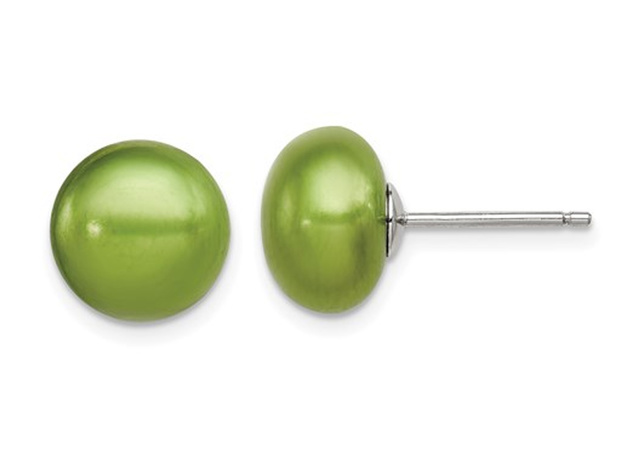Green Freshwater Solitaire Cultured Pearl Earrings in Sterling Silver