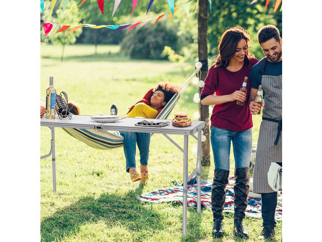 Costway 8FT Aluminum Folding Picnic Camping Table Lightweight In/Outdoor Garden Party - Silver