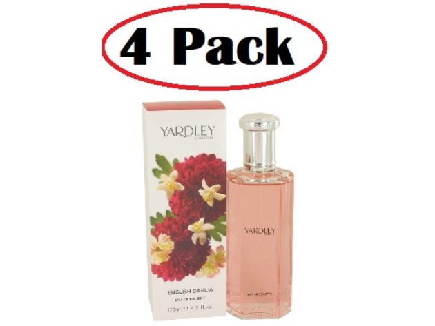 4 Pack of English Dahlia by Yardley London Eau De Toilette Spray 4.2 oz