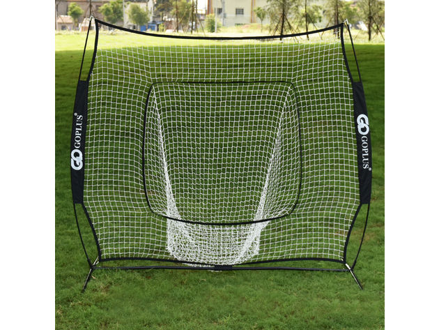 Costway 7X7' Baseball Softball Practice Hitting Batting Training Net Bow Frame Black Bag 