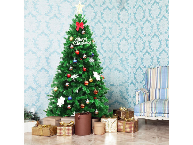 Costway 6Ft PVC Christmas Tree Encryption Hinged Metal Stand Green - Green