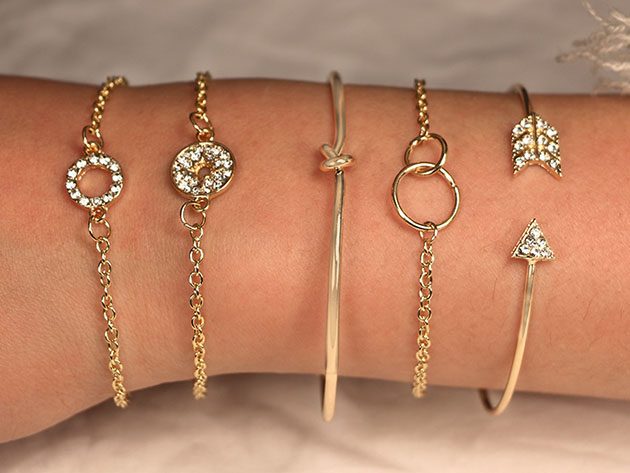 Pav'e Loveknot Bracelets: Set of 5 (Gold)