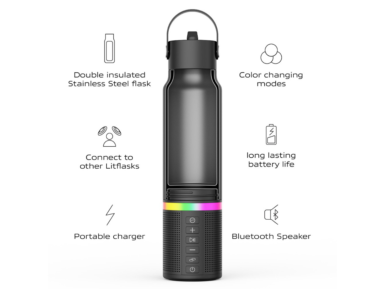 LitFlask 3-in-1 Smart Water Bottle, Bluetooth Speaker & Power Bank with Lights