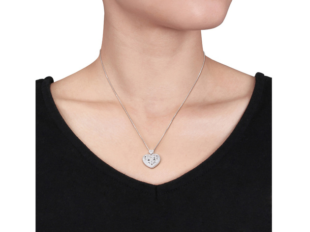 Sterling Silver Accent Diamond Heart Locket Pendant Necklace with Chain