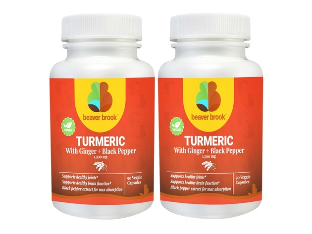 Beaver Brook Turmeric Curcumin + Ginger Root and Black Pepper Extract All Natural Dietary Supplement - 180