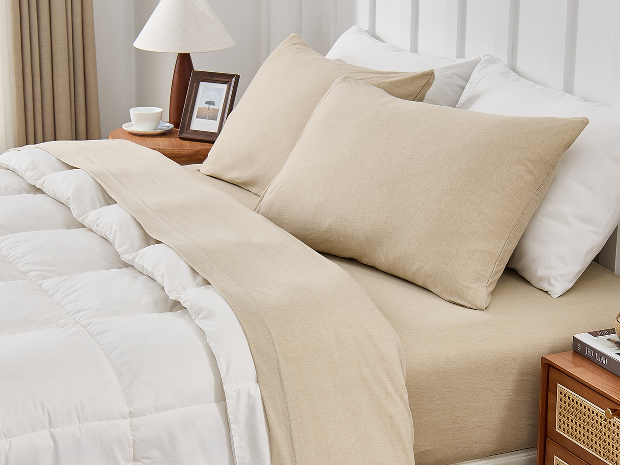 Kathy Ireland 4 Piece Heathered Jersey Knit Cotton Sheet Set