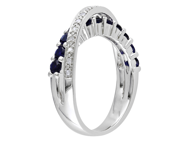 Created Blue Sapphire and Diamond Ring 1.10 Carat (ctw) in Sterling Silver - 8