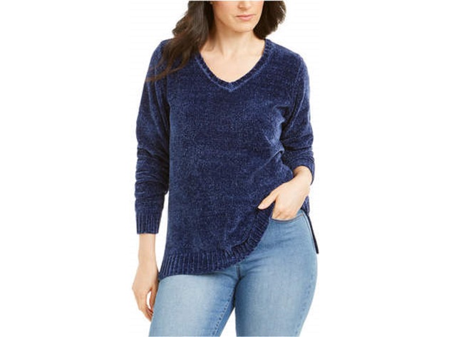 Karen Scott Women's Plus Size V-Neck Chenille Sweater Blue Size Extra Large