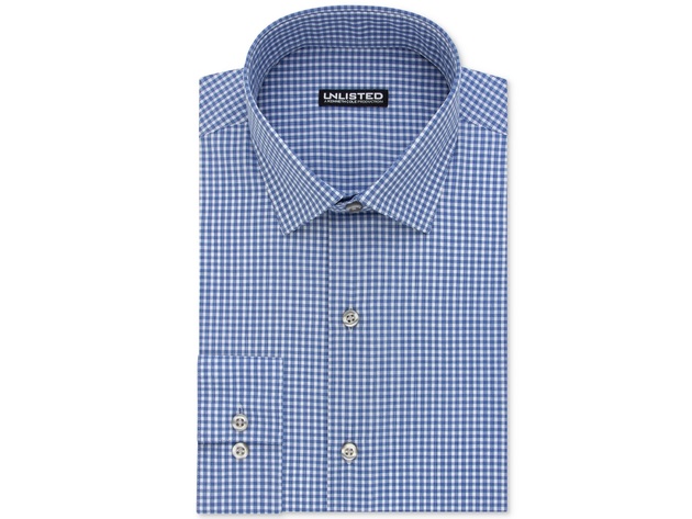 Kenneth Cole Unlisted Men's Slim-Fit Check Dress Shirt Blue Size 14-32-33