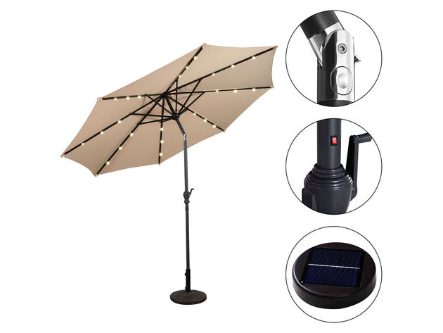 Costway 10ft Patio Solar Umbrella LED Patio Market Steel Tilt w/ Crank Outdoor Beige