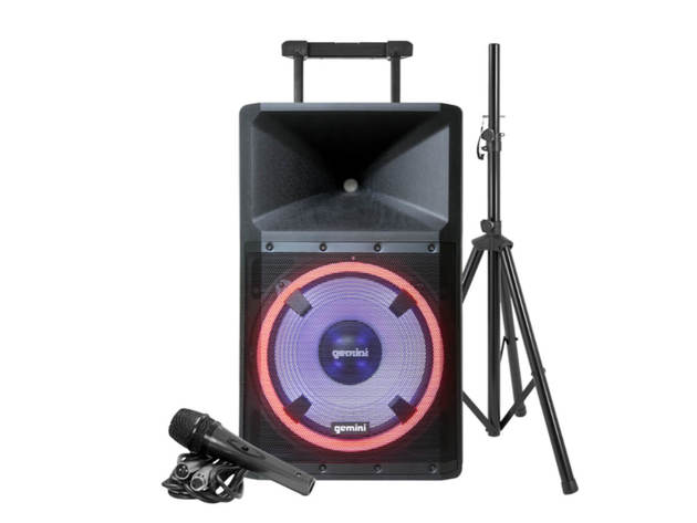 Gemini GSPL2200PK Bluetooth Party Speaker with Party Lights, Microphone, and Speaker Stand