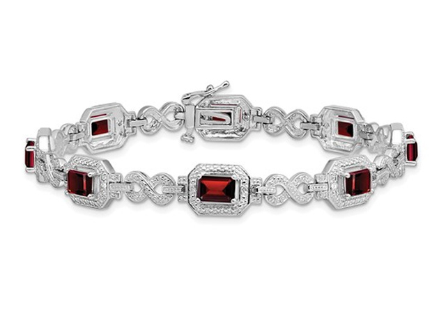 Sterling Silver Emerald-Cut Garnet Bracelet 4.80 Carats (ctw) with Diamonds