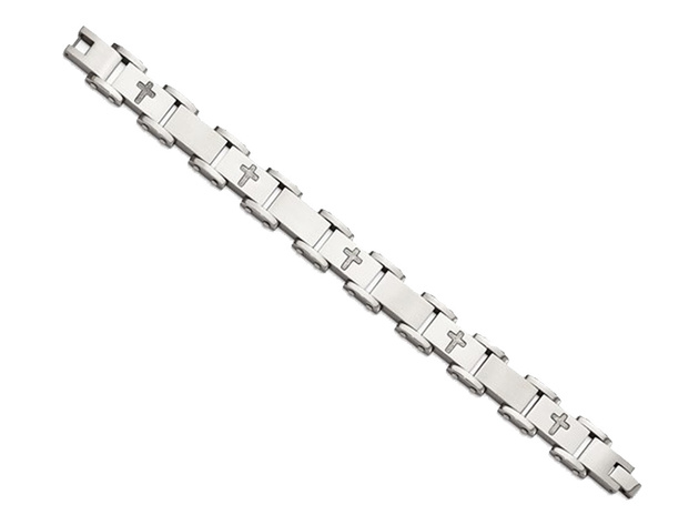 Mens Stainless Steel Cross Bracelet 8.75 Inches