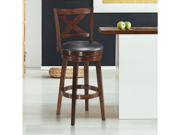 Costway Swivel Stool 29'' Bar Height X-Back Upholstered Dining Chair Kitchen Espresso