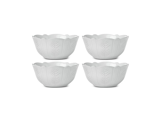 Lenox Alpine Carved Four Piece All-Purpose Bowl Set, Skillfully Carved Pine Needles Adorn the Sides of Each Bowl, White (New Open Box)