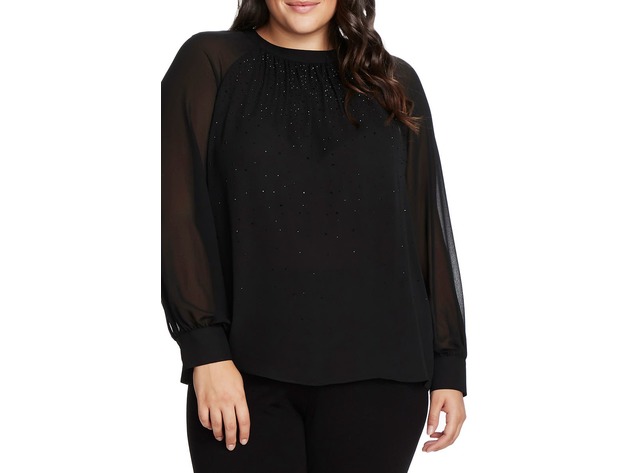 Vince Camuto Women's Embellished Chiffon Blouse Black Size X-Large